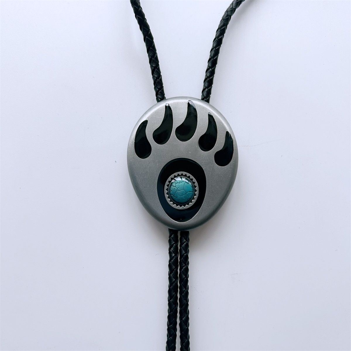 Vintage Western Bear Paw Bolo Tie Wedding Leather Necklace BOLOTIE-AN002
