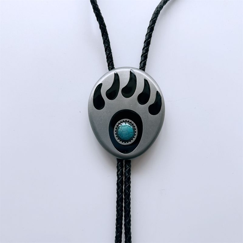 Vintage Western Bear Paw Bolo Tie Wedding Leather Necklace BOLOTIE-AN002