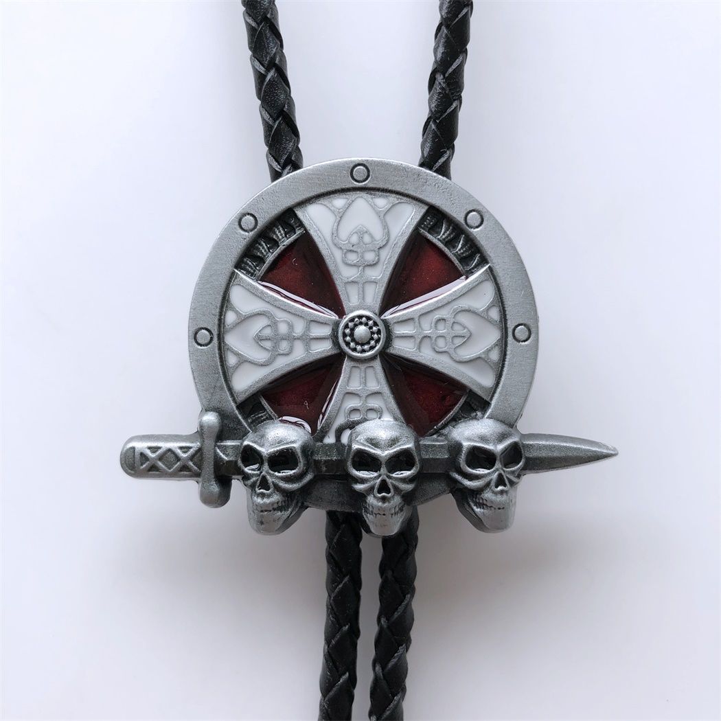 New Vintage Skull Cross Celtic Knot Wedding Bolo Tie Leather Necklace