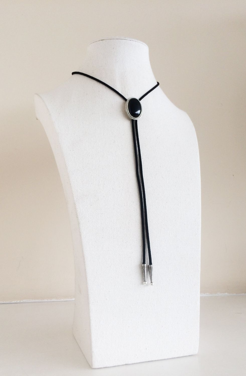 New Vintage Sterling Silver 925 Nature Black Obsidian Stone Oval Wedding Bolo Tie Necklace BOLOTIE-S069