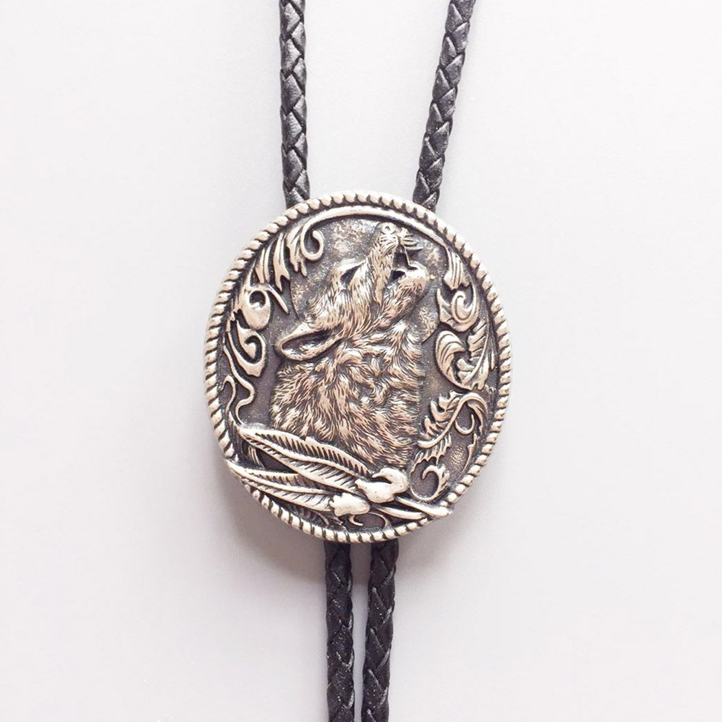 Vintage Silver Plating Western Wolf Wedding Oval Bolo Tie also Stock in the US BOLOTIE-WT013SL