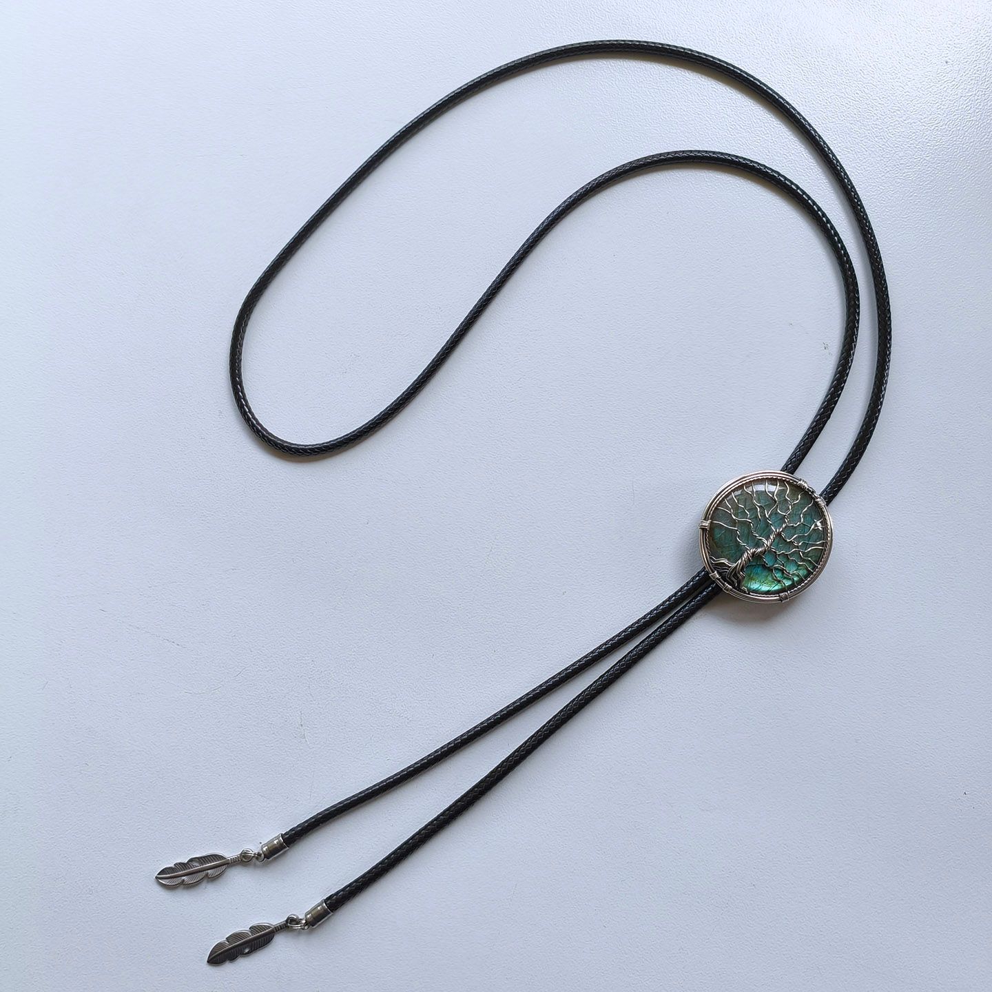 Nature Labradorite Stone Hand Made Tree Silver Bolo Tie BOLOTIE-MW001SL