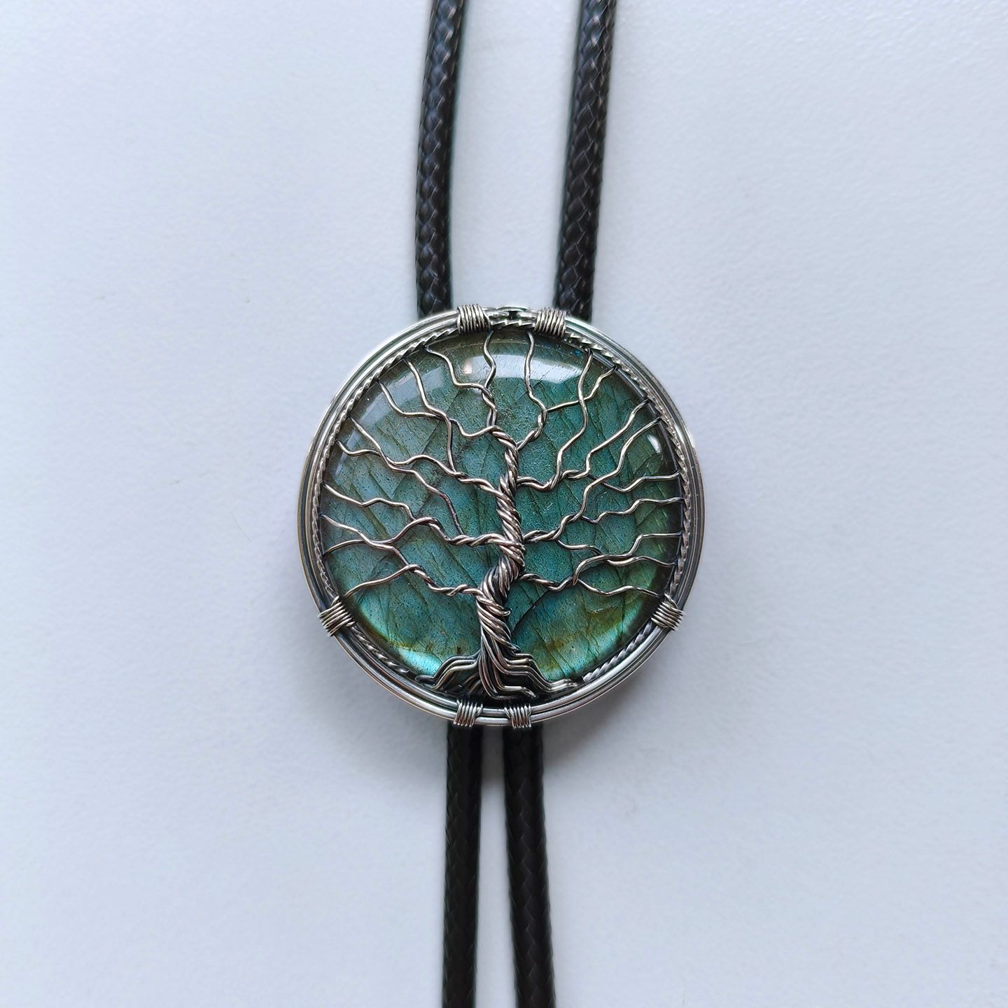 Nature Labradorite Stone Hand Made Tree Silver Bolo Tie BOLOTIE-MW001SL