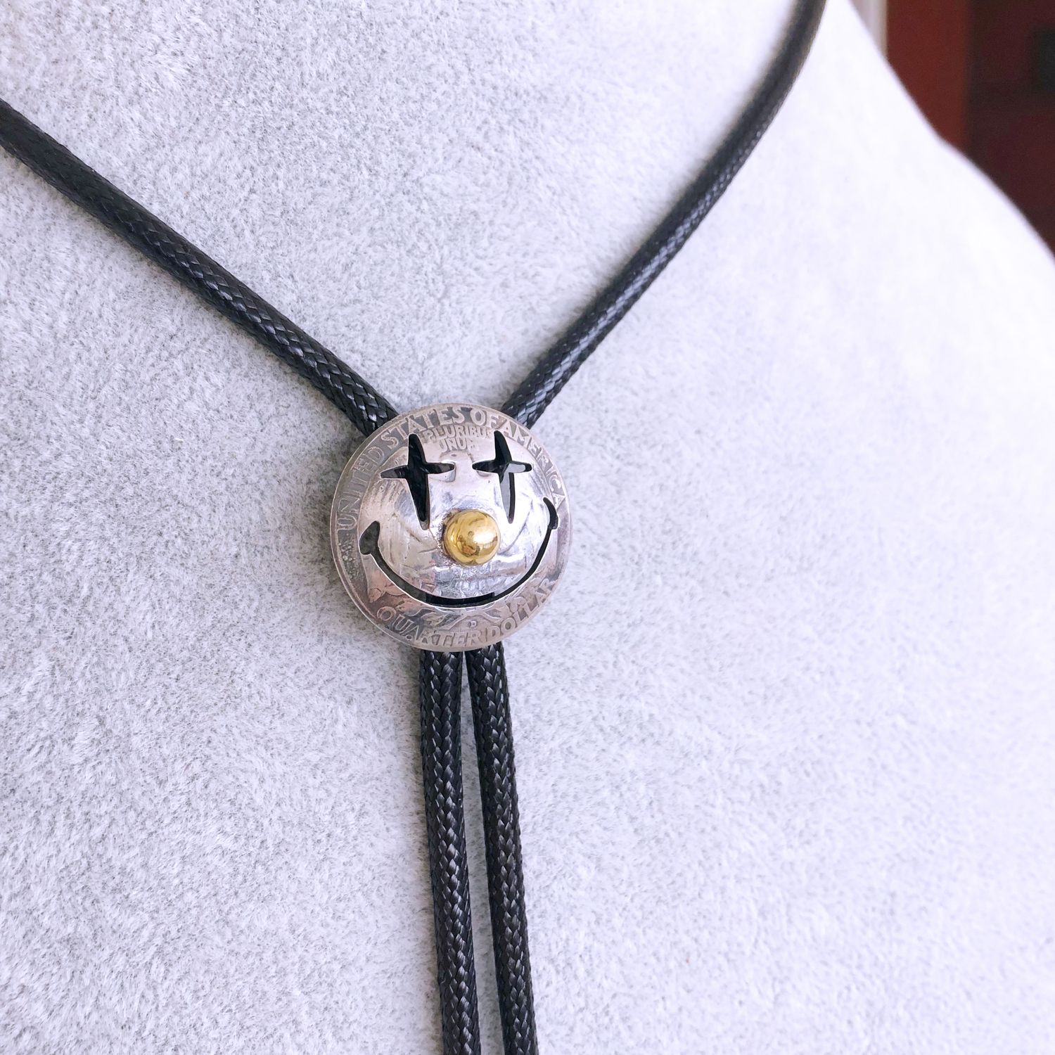 Silver Coin Smile Joker Bolo Tie Necklace BOLOTIE-F028