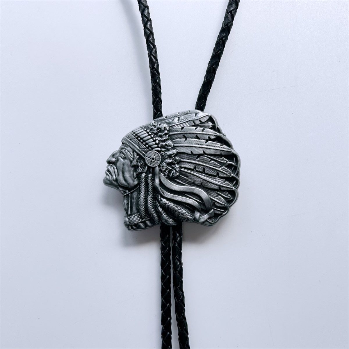 Vintage Western Chielf Feather Wedding Leather Necklace Bolo Tie BOLOTIE-WT073AS