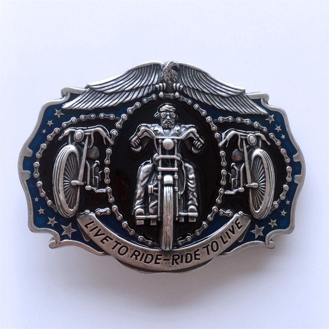 Vintage Silver Plated Biker Rider Enamel Belt Buckle Gurtelschnalle Boucle de ceinture