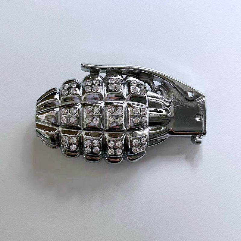Bright Silver Hip Hop Rhinestone Grenades Belt Buckle BUCKLE-GU022BR