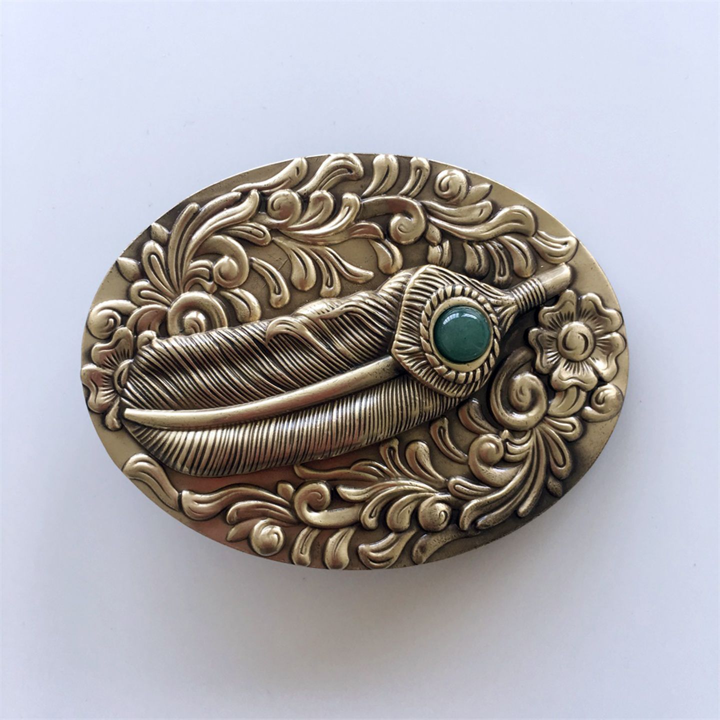 New Stone Western Flower Solid Brass Belt Buckle BUCKLE-BT010