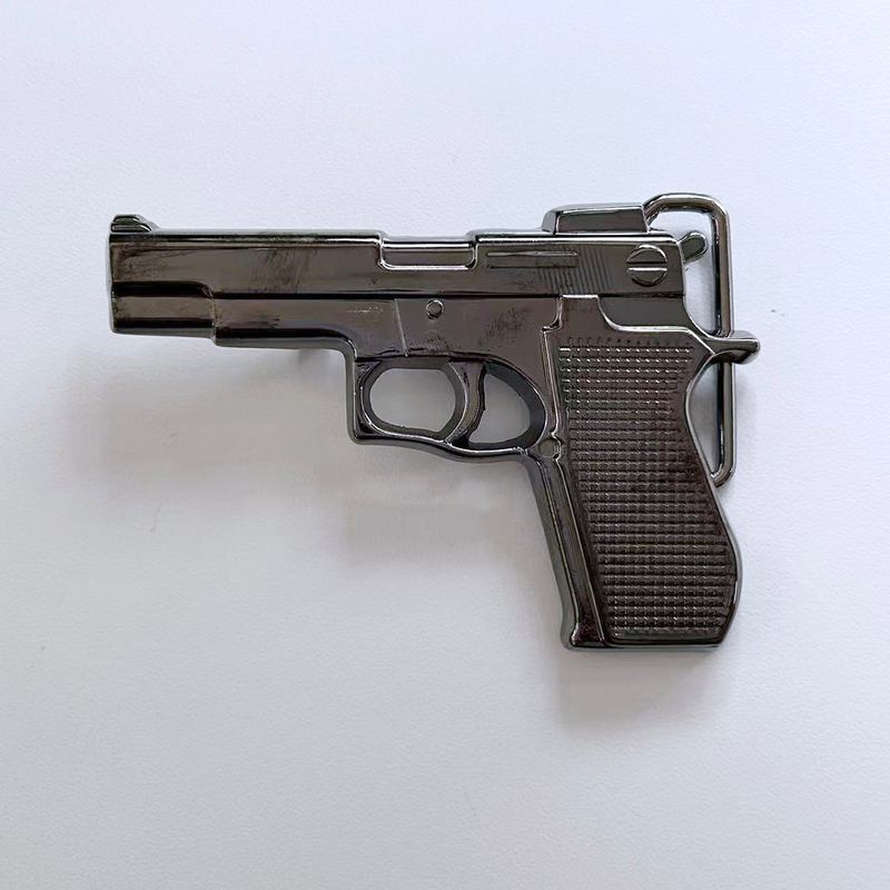 Grey Plated 3D Cut Out Hand Gun Sculpting Belt Buckle BUCKLE-GU016HM