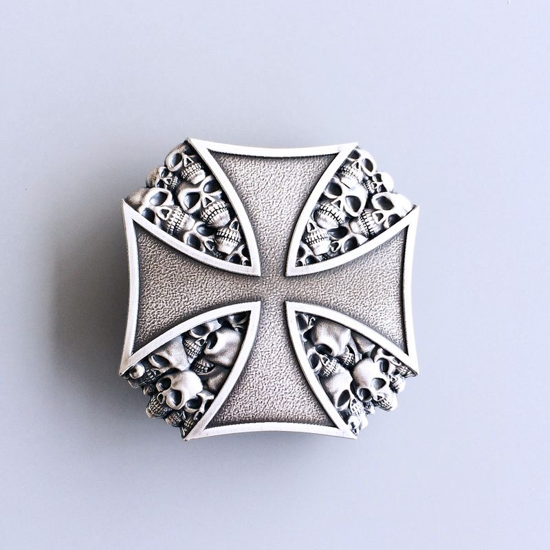 Vintage Silver Plated Heavy Metal Skull Cross Belt Buckle Gurtelschnalle Boucle de ceinture BUCKLE-OC023SL