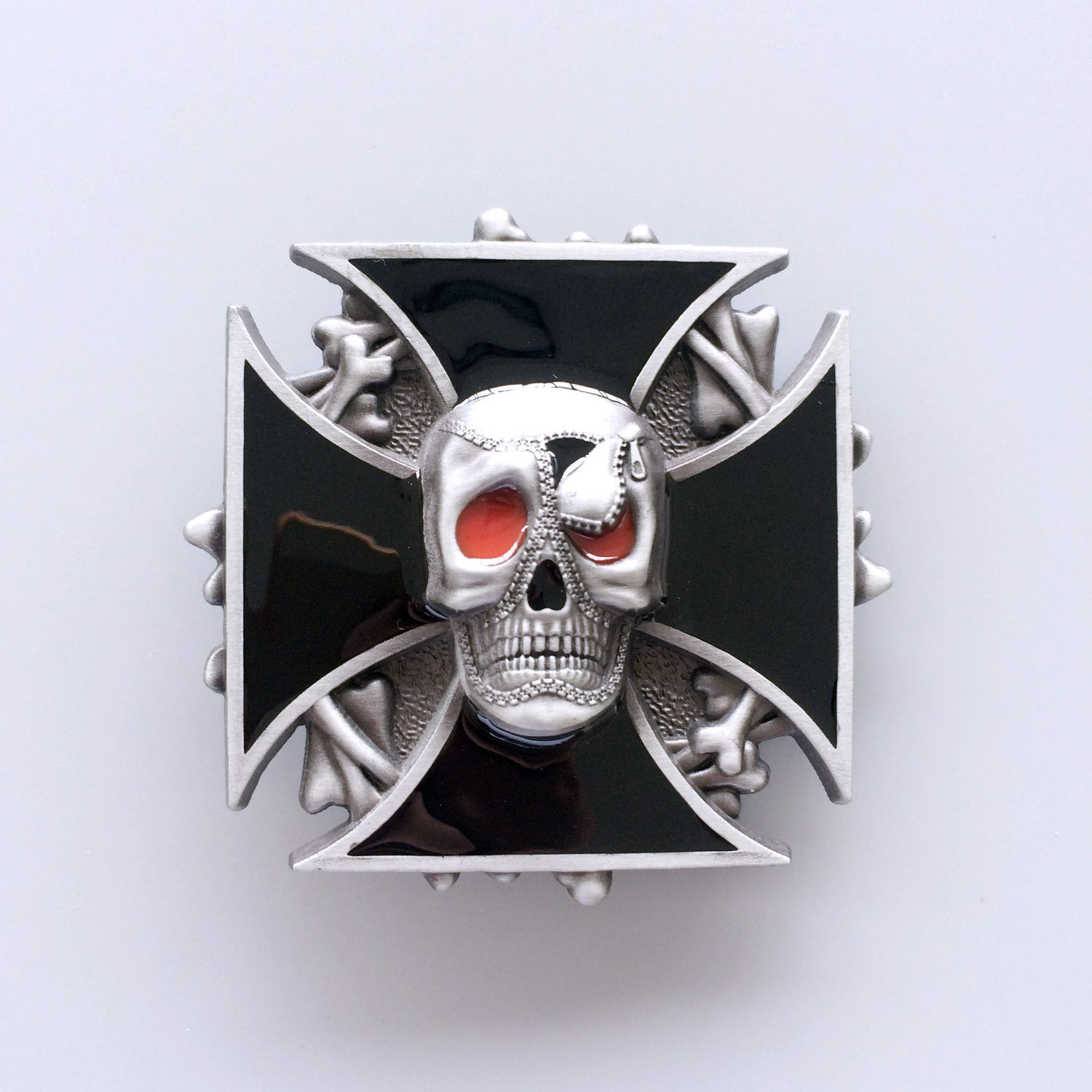 Vintage Enamel Cross Emo Skull Belt Buckle SK040