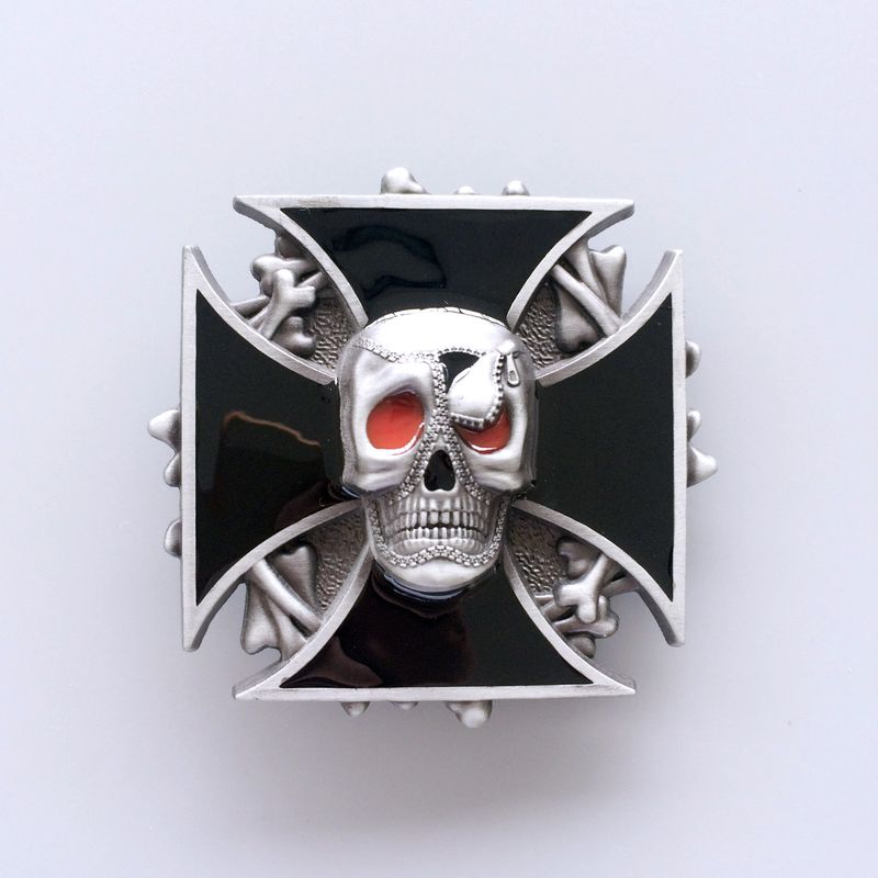 Vintage Enamel Cross Emo Skull Belt Buckle BUCKLE-SK040