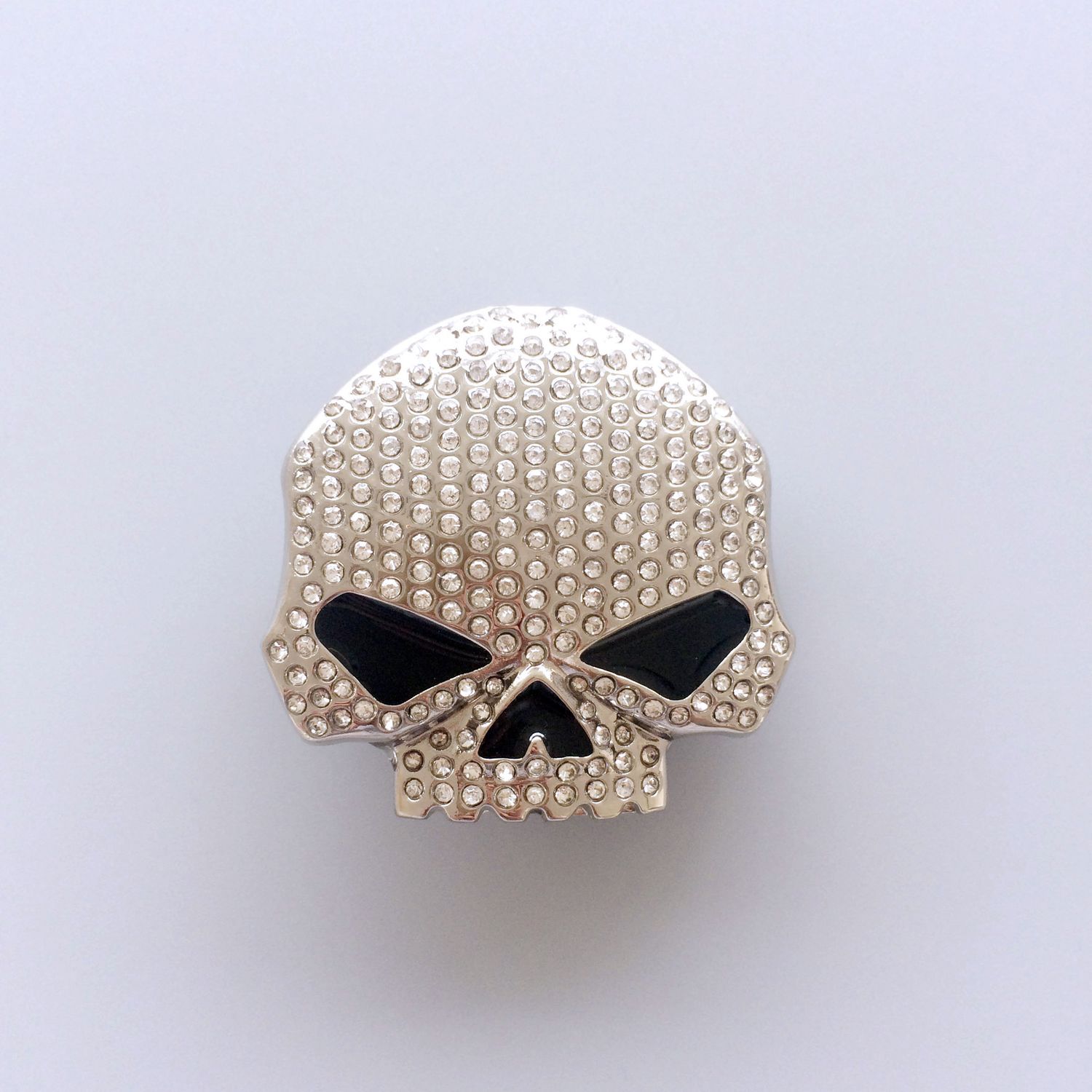 New Bright Silver Plated Rhinestones Bling Skull Belt Buckle