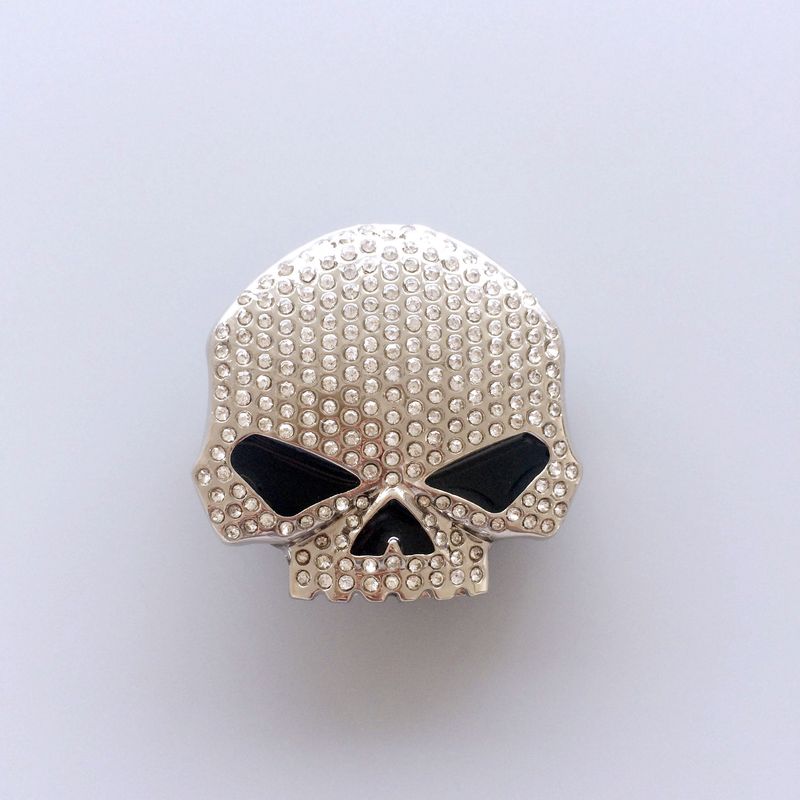 New Bright Silver Plated Rhinestones Bling Skull Belt Buckle BUCKLE-SK024