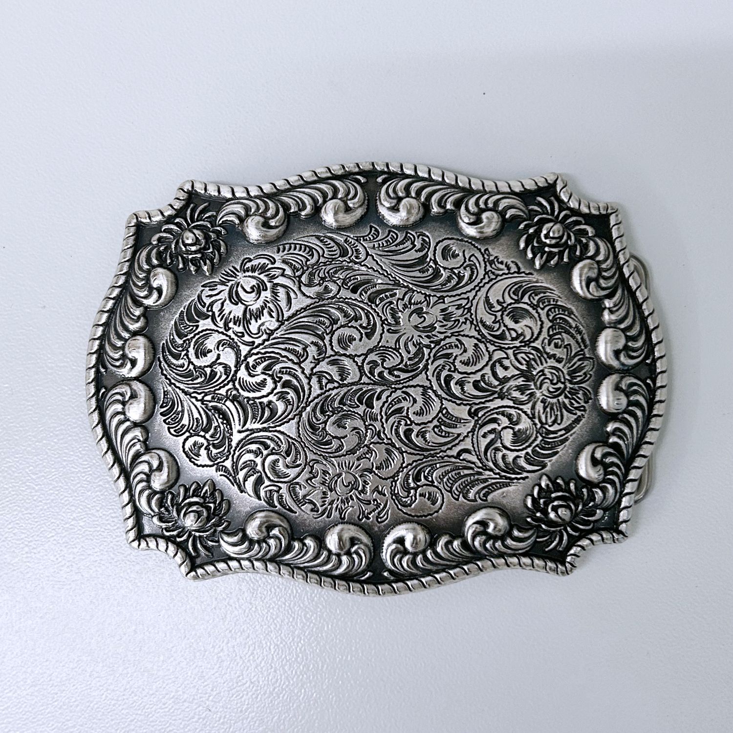 Vintage Silver Western Flower Cowboy Cowgirl Belt Buckle