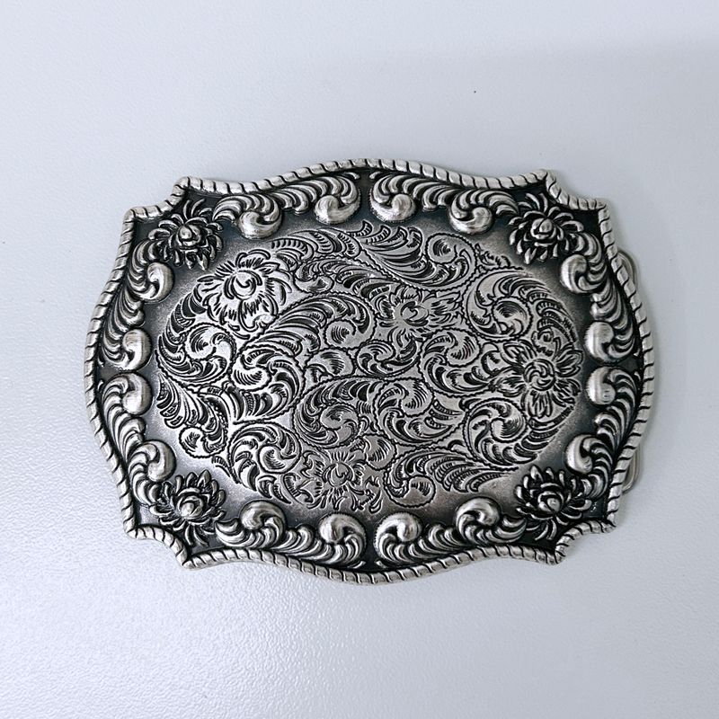 Vintage Silver Western Flower Cowboy Cowgirl Belt Buckle BUCKLE-LE010VS