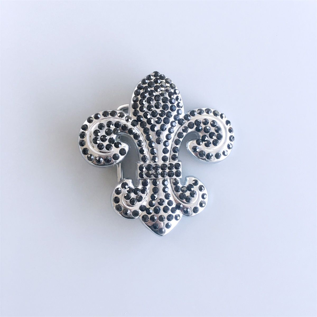 Western Flower Belt Buckle With Black Rhinestones