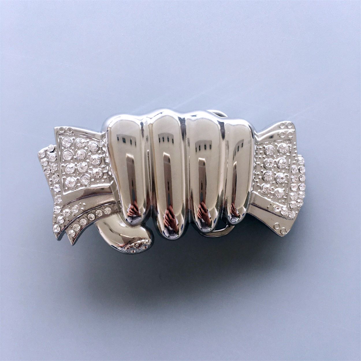 Fist Hand Full of Cash Clear Rhinestones Belt Buckle BUCKLE-T085CL