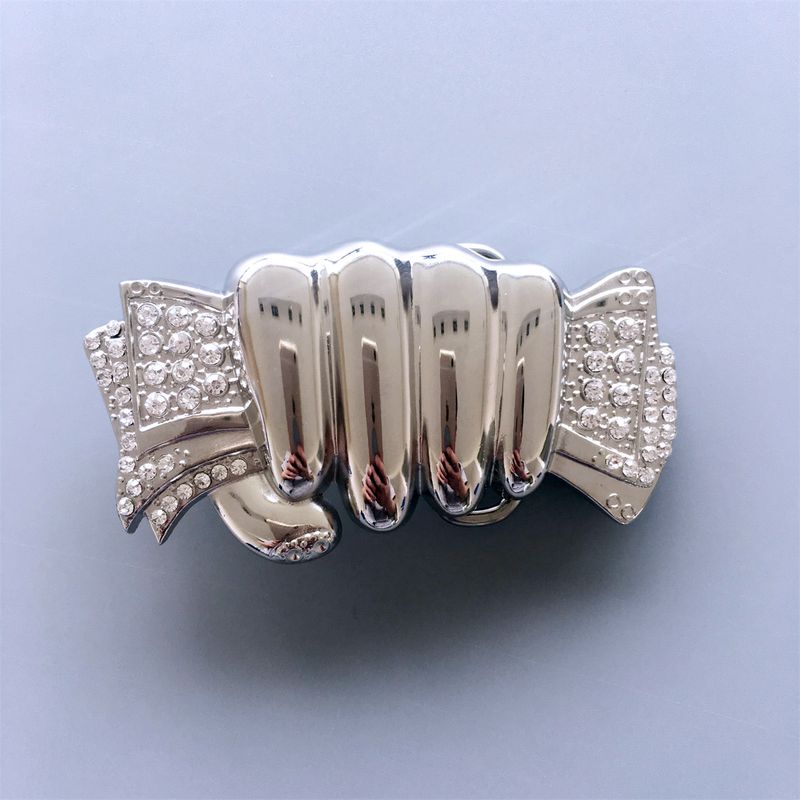 Fist Hand Full of Cash Clear Rhinestones Belt Buckle BUCKLE-T085CL