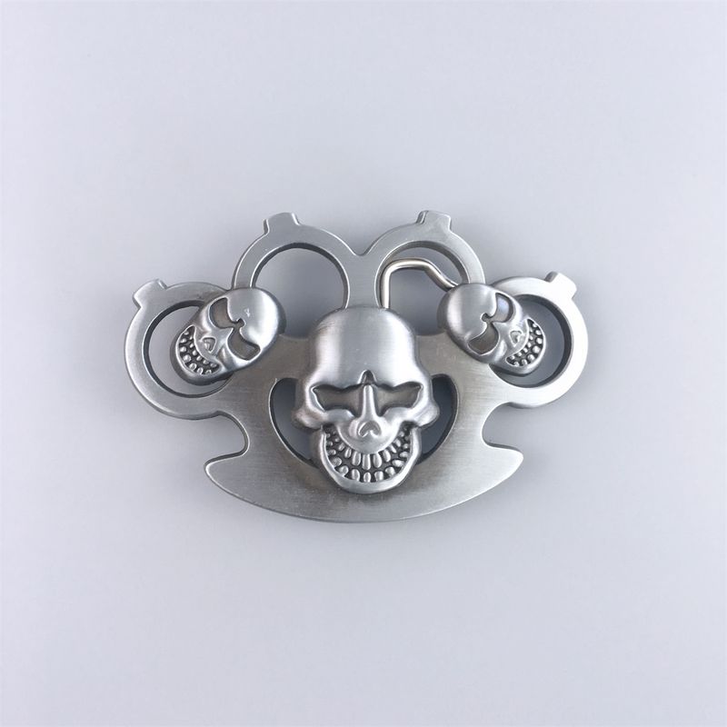 Antique Brushed Silver Three Emo Skulls Belt Buckle Gurtelschnalle Boucle de ceinture BUCKLE-T050AS