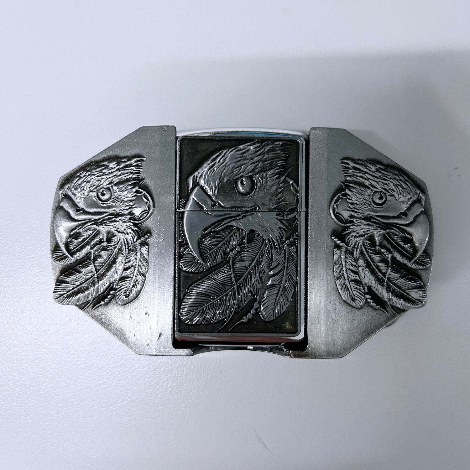 Western Eagle Lighter Belt Buckle With Antique Silver or Antique Bronze Plating