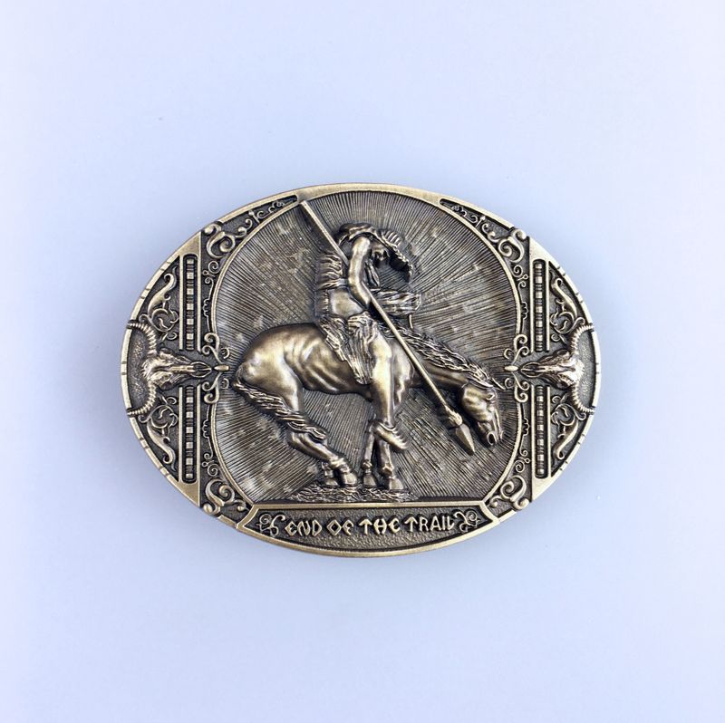 Antique Bronze Plated Rodeo Cowboy Western Oval Belt Buckle Hebilla Boucle de Ceinture WT113AB