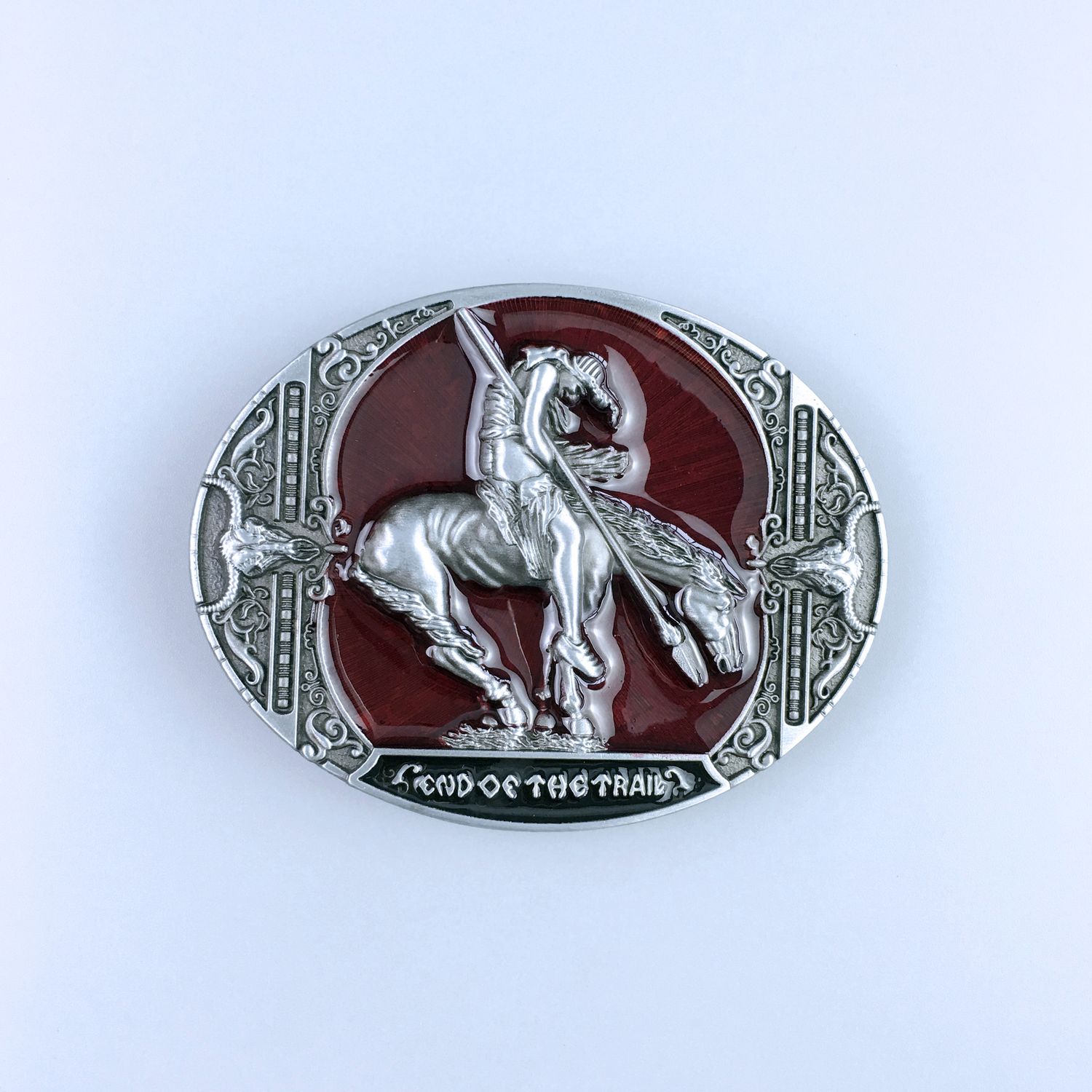 Red Enamel Rodeo Cowboy Western Oval Belt Buckle Hebilla Boucle de Ceinture WT113RD