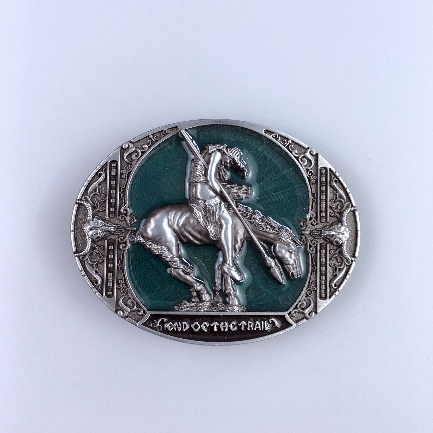 Lake Blue Enamel Rodeo Cowboy Western Oval Belt Buckle Hebilla Boucle de Ceinture WT113BA