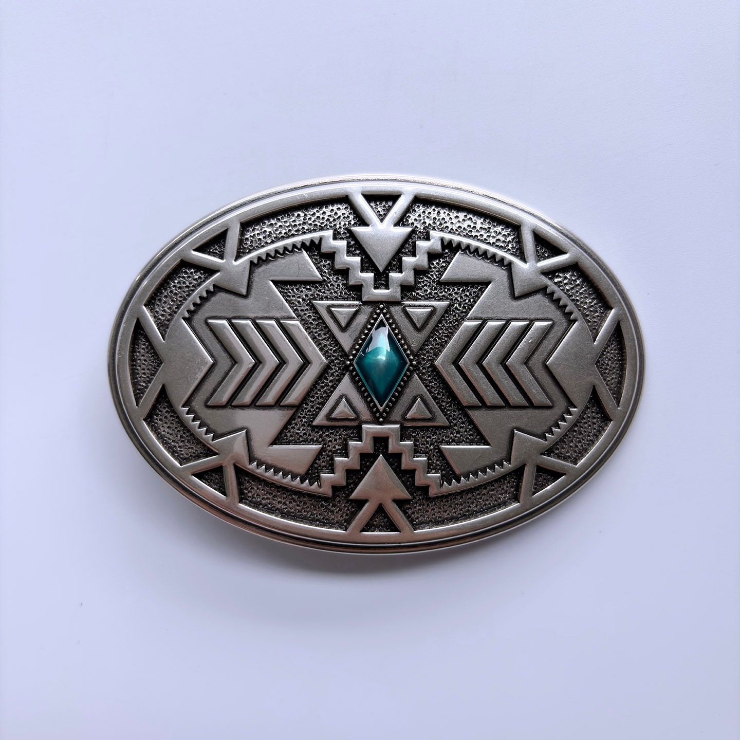 Vintage Silver Plated Geometric Patterns Western Cowboy Oval Belt Buckle BUCKLE-WT165SL