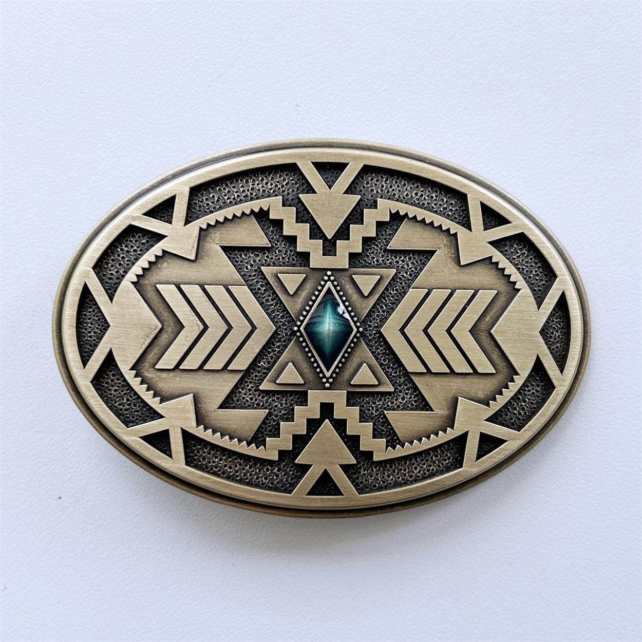 Antique Bronze Plated Geometric Patterns Western Cowboy Oval Belt Buckle BUCKLE-WT165AB