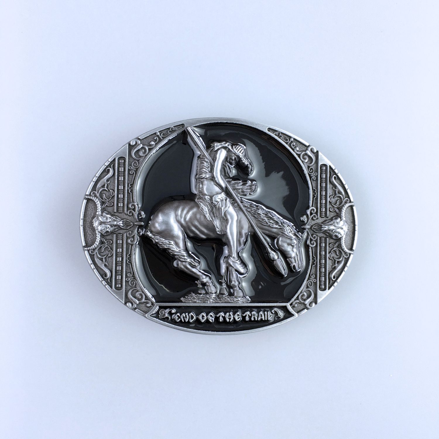 Black Enamel Rodeo Cowboy Western Oval Belt Buckle Hebilla Boucle de Ceinture WT113BK