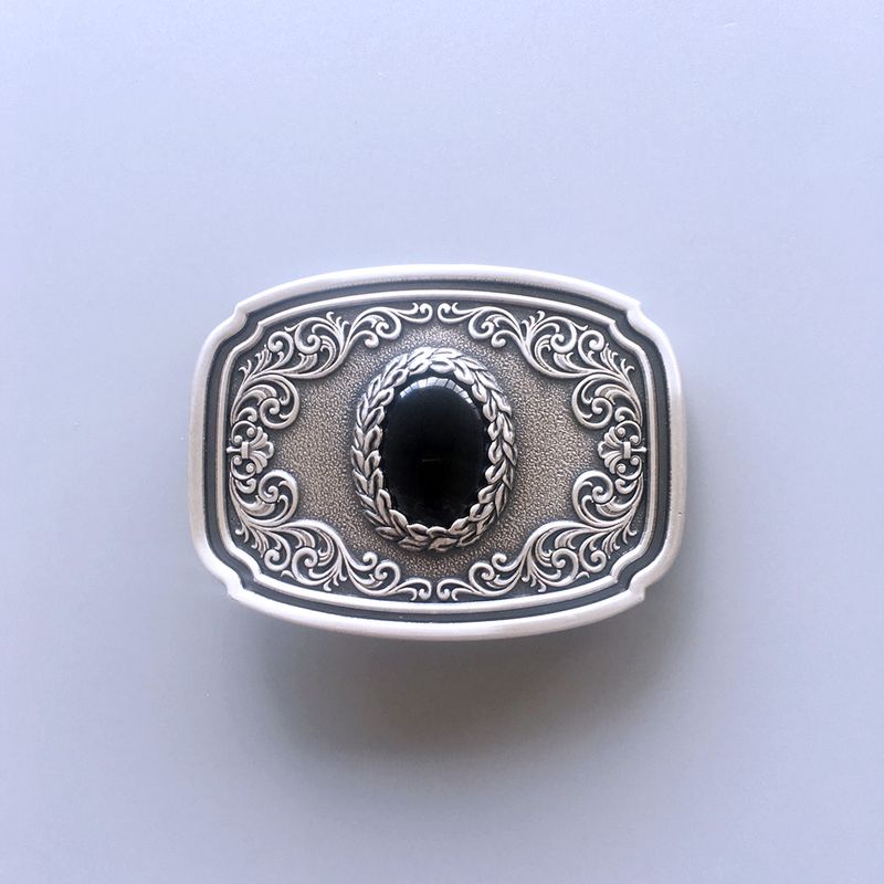 Vintage Style Silver Plated Nature Black Obsidian Stone Belt Buckle BUCKLE-WT152