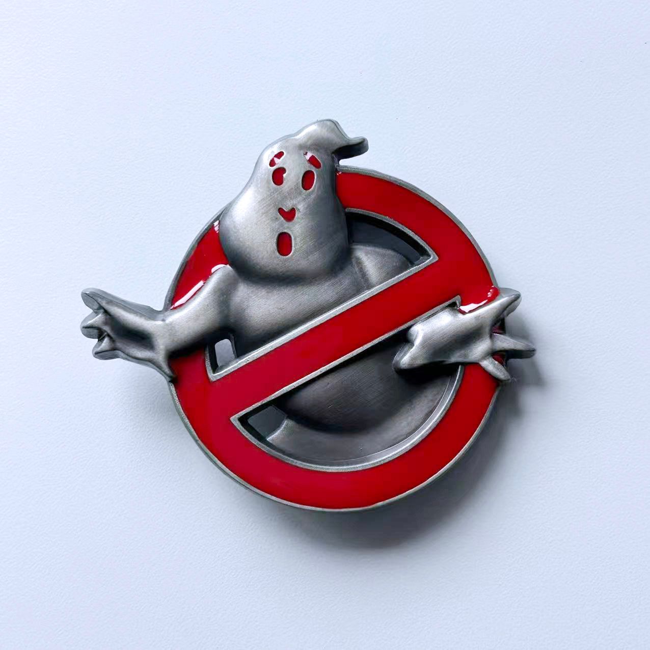 Antique Brushed Silver Ghost Enamel Belt Buckle