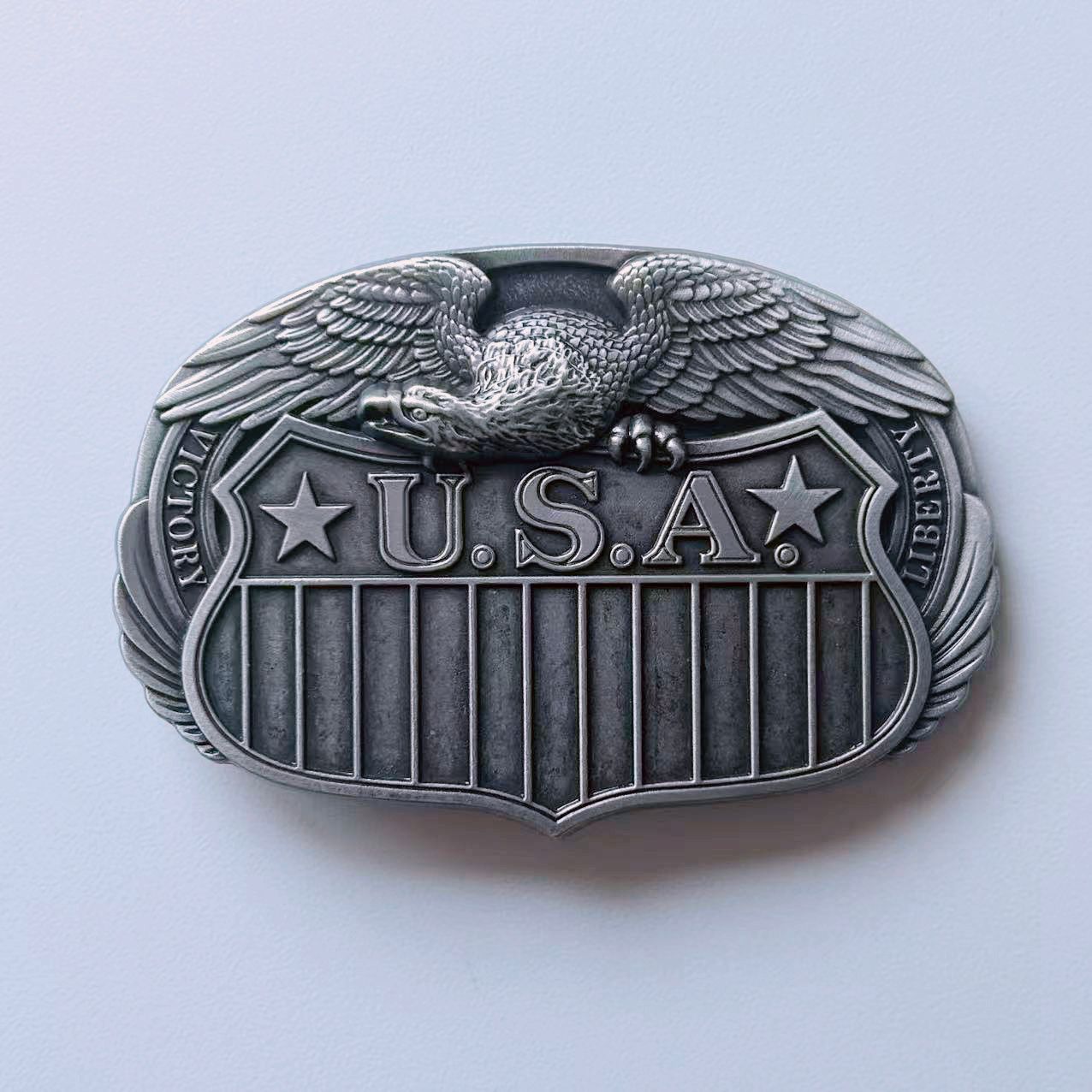 Fly Eagle On Antique Brushed Silver Vintage Flag Belt Buckle Gurtelschnalle Boucle de ceinture Hebilla