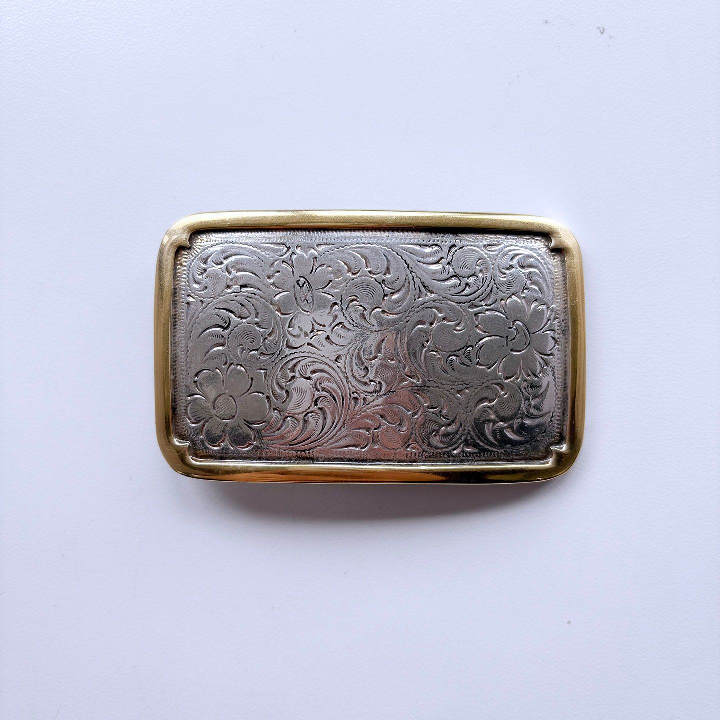 Vintage Silver With Gold Frame Southwest Flower Cowgirl Belt Buckle Hebilla BUCKLE-WG011SG