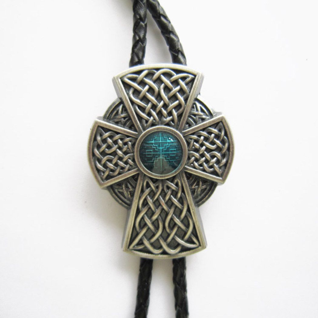 Vintage Silver Blue Enamel Celtic Cross Knot Bolo Tie BOLOTIE-WT060SBL