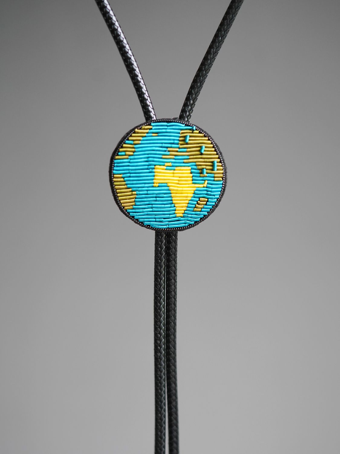 "Blue Planet" Metal Wire Embroidered Bolo Tie Necklace BOLOTIE-E022
