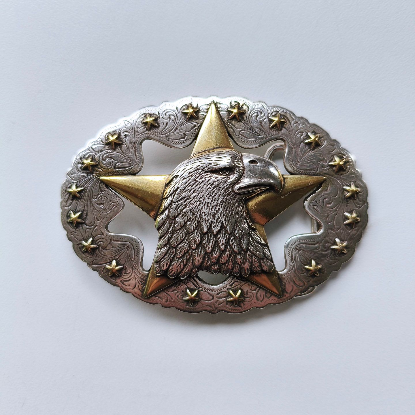 Vintage Silver With Gold Star Eagle Western Belt Buckle Hebilla BUCKLE-WG012