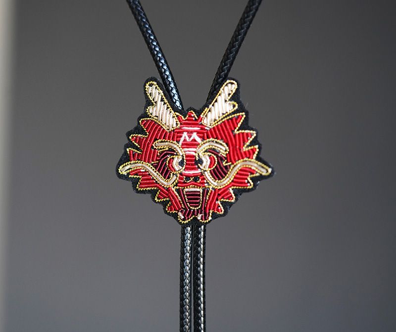 Golden DragonHandmade Embroidered Bolo Tie - Bolo Tie as a Dragon Year Headpiece, Necklace and Jewelry Item BOLOTIE-E019