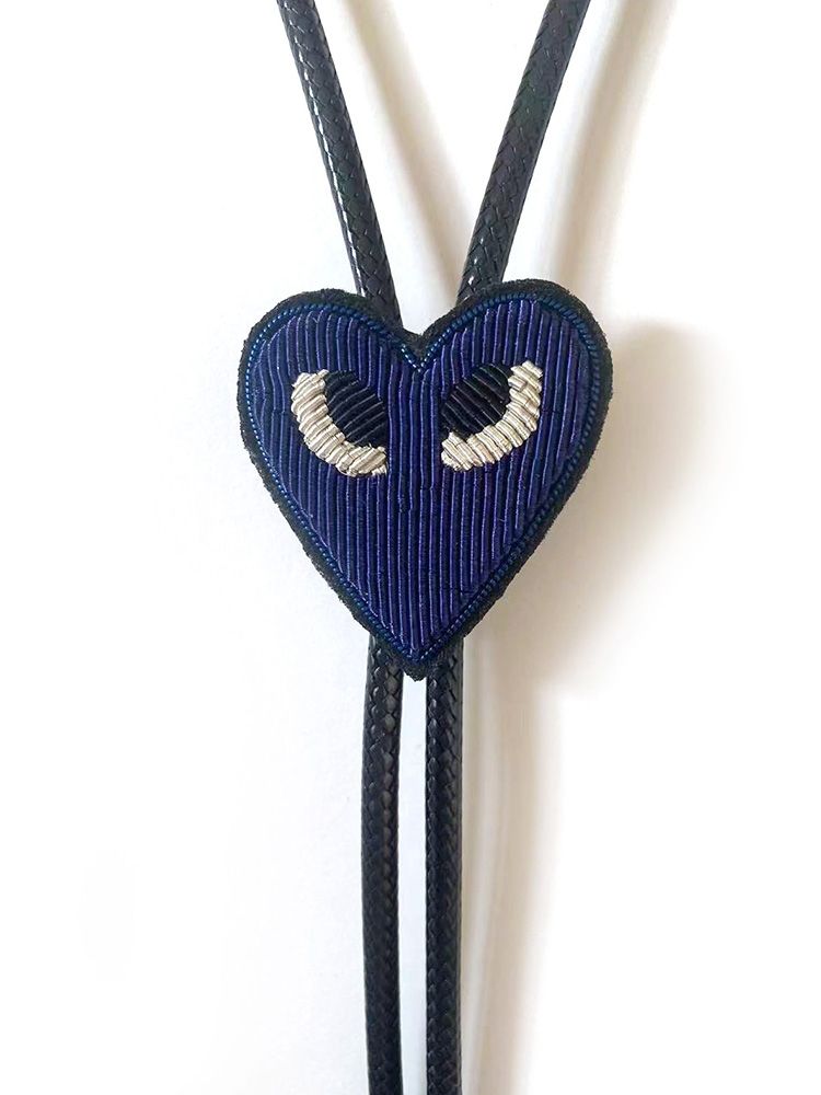 "Heart-shaped Eyes" Handmade Embroidered Bolo Tie - Bolo Tie Fashion Brand Jewelry - Casual Necklace - Blue Version BOLOTIE-E015BL