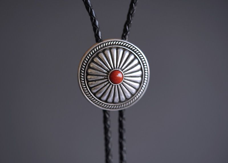 Flower Pure Silver Set with Natural South Red Ruby Bolo Tie - Trendy Brand Necklace - Retro Earrings BOLOTIE-S002RD