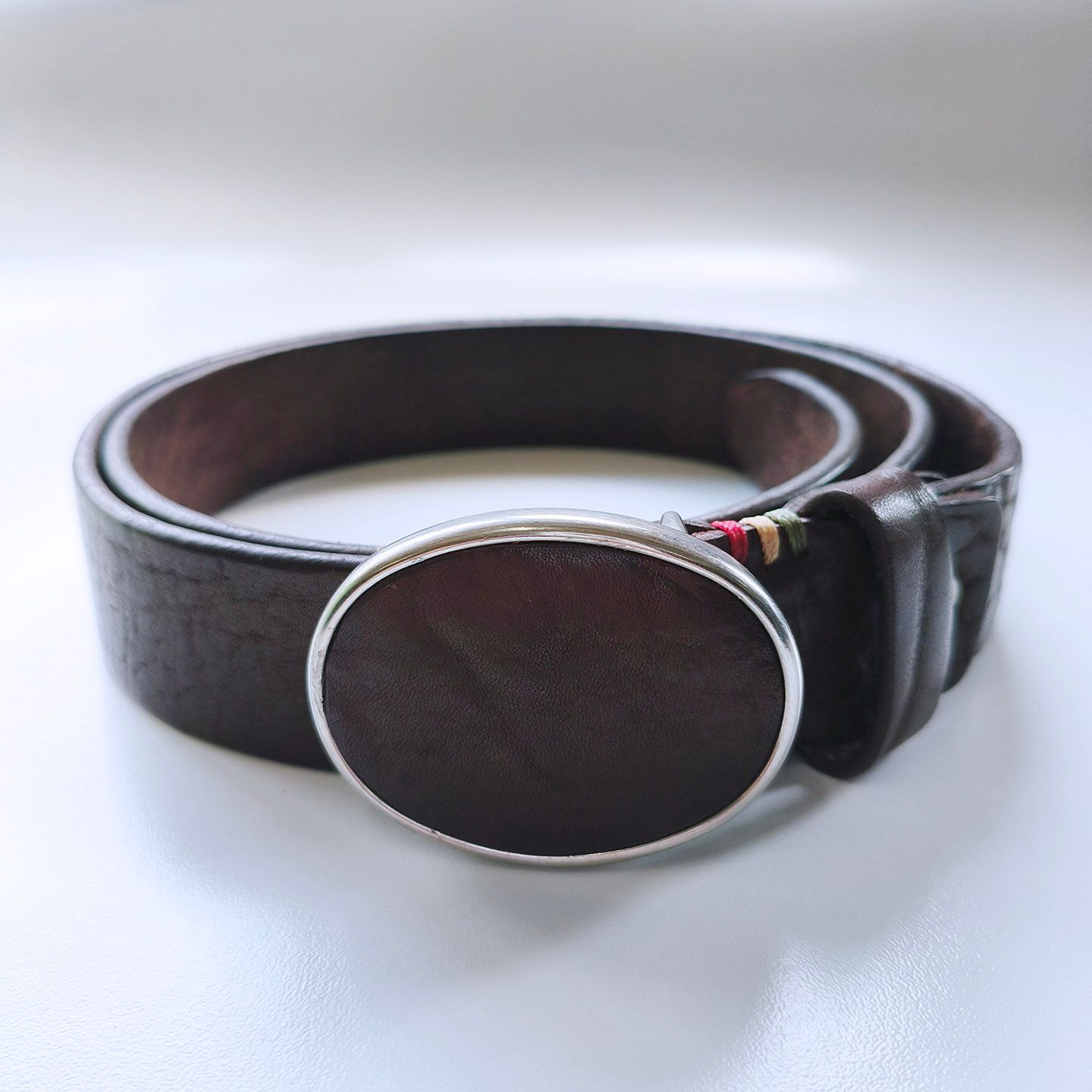 Vintage Style Dark Coffee Genuine Leather Belt With Solid Brass Blank Custom Leather Cover Buckle BELT1-030BW