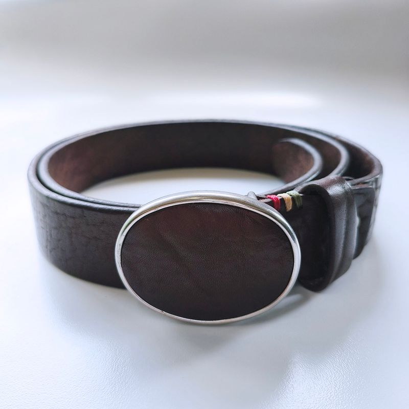 Vintage Style Dark Coffee Genuine Leather Belt With Solid Brass Blank Custom Leather Cover Buckle BELT1-030BW