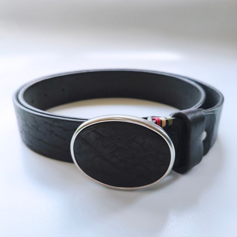 Vintage Style Black Genuine Leather Belt With Solid Brass Blank Custom Leather Cover Buckle BELT1-030BK