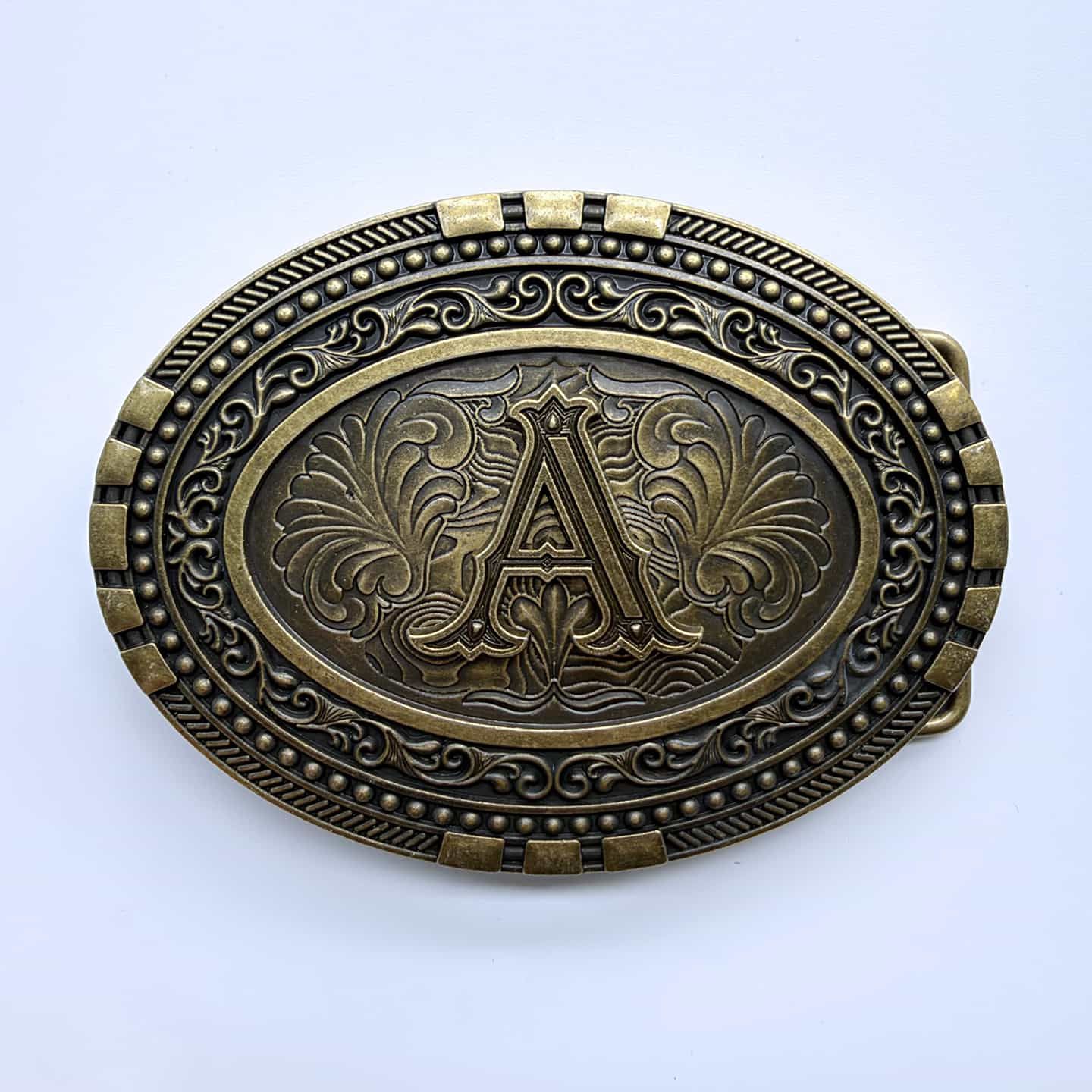 Antique Bronze Plated Initial Letter A-Z Cowboy Cowgirl Oval Western Belt Buckle Hebilla BUCKLE-LE040