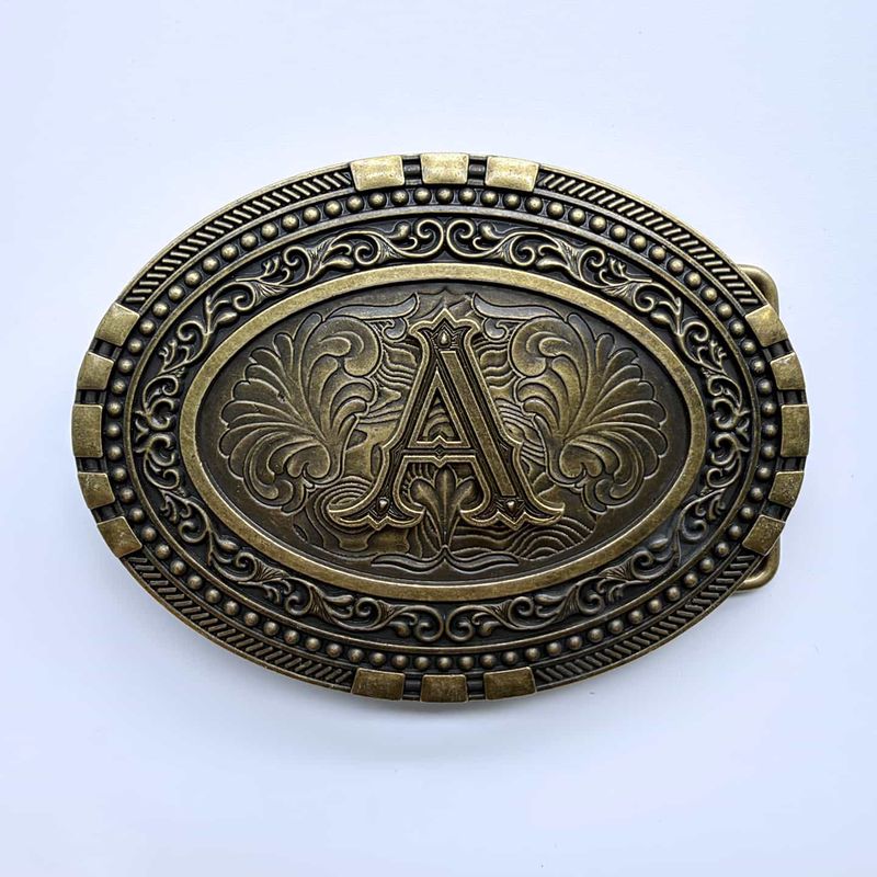 Antique Bronze Plated Initial Letter A-Z Cowboy Cowgirl Oval Western Belt Buckle Hebilla BUCKLE-LE040