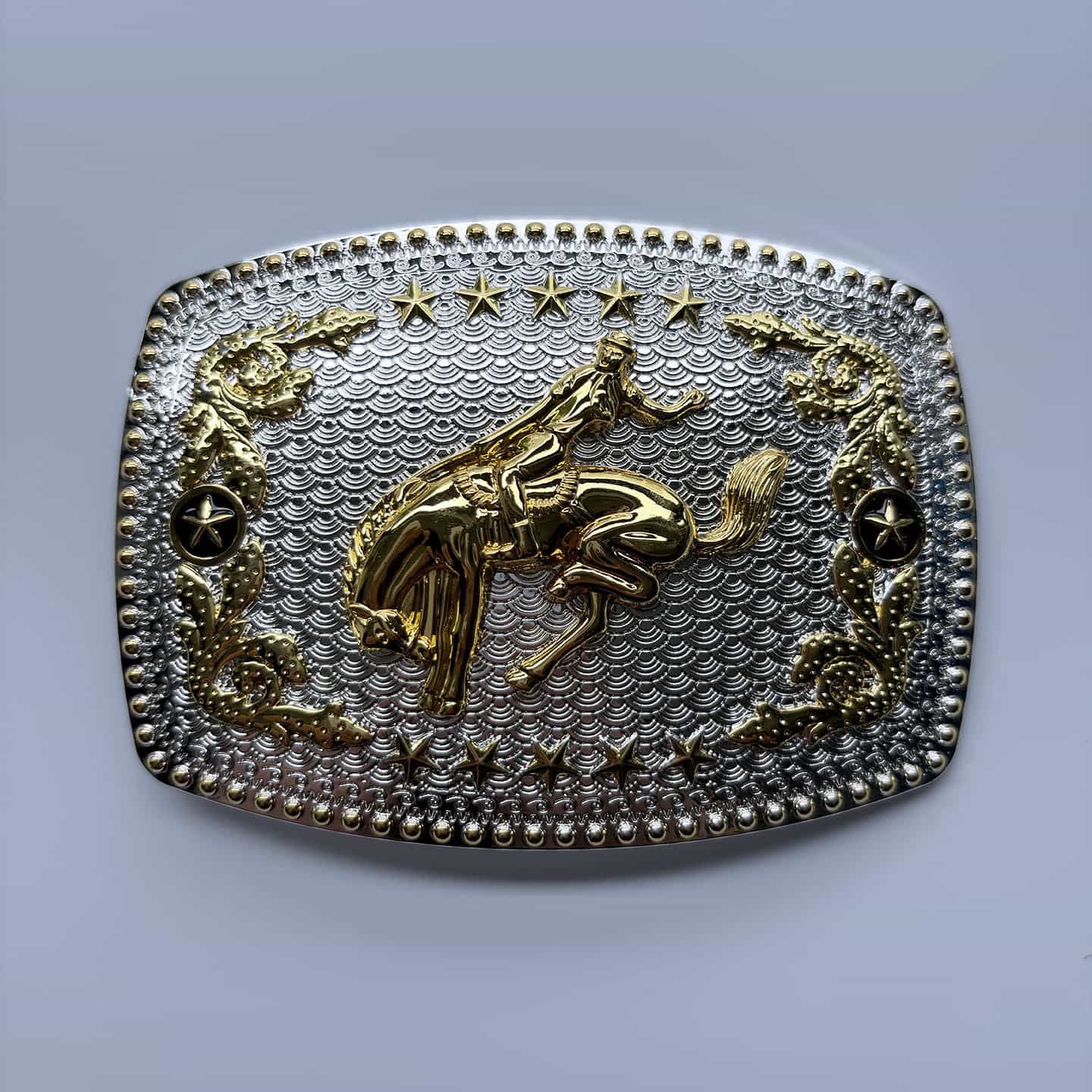 Bright Silver With Gold Bull Rider Rodeo Star Cowboy Cowgirl Rectangle Belt Buckle Hebilla Gurtelschnalle Boucle de ceinture BUCKLE-WT176