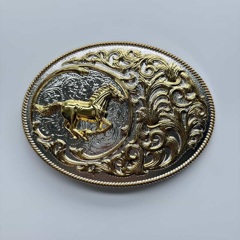 Bright Silver With Gold Running Horse Rodeo Cowboy Cowgirl Belt Buckle Hebilla Gurtelschnalle Boucle de ceinture BUCKLE-WT169
