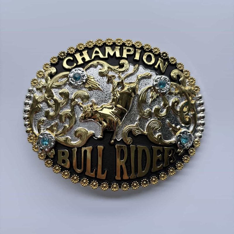 Bright Silver With Gold Bull Rider Rodeo Cowboy Cowgirl Champion Belt Buckle Hebilla Gurtelschnalle Boucle de ceinture BUCKLE-WT171