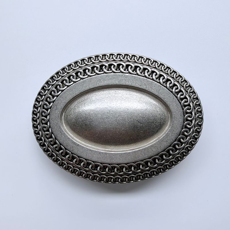 Southwestern Style Engraved Belt Buckle, Antique Silver Tone with Oval Blank Raised Metal Center, Retro Cowboy Cowgirl Belt Buckle for Men Women BUCKLE-WG017